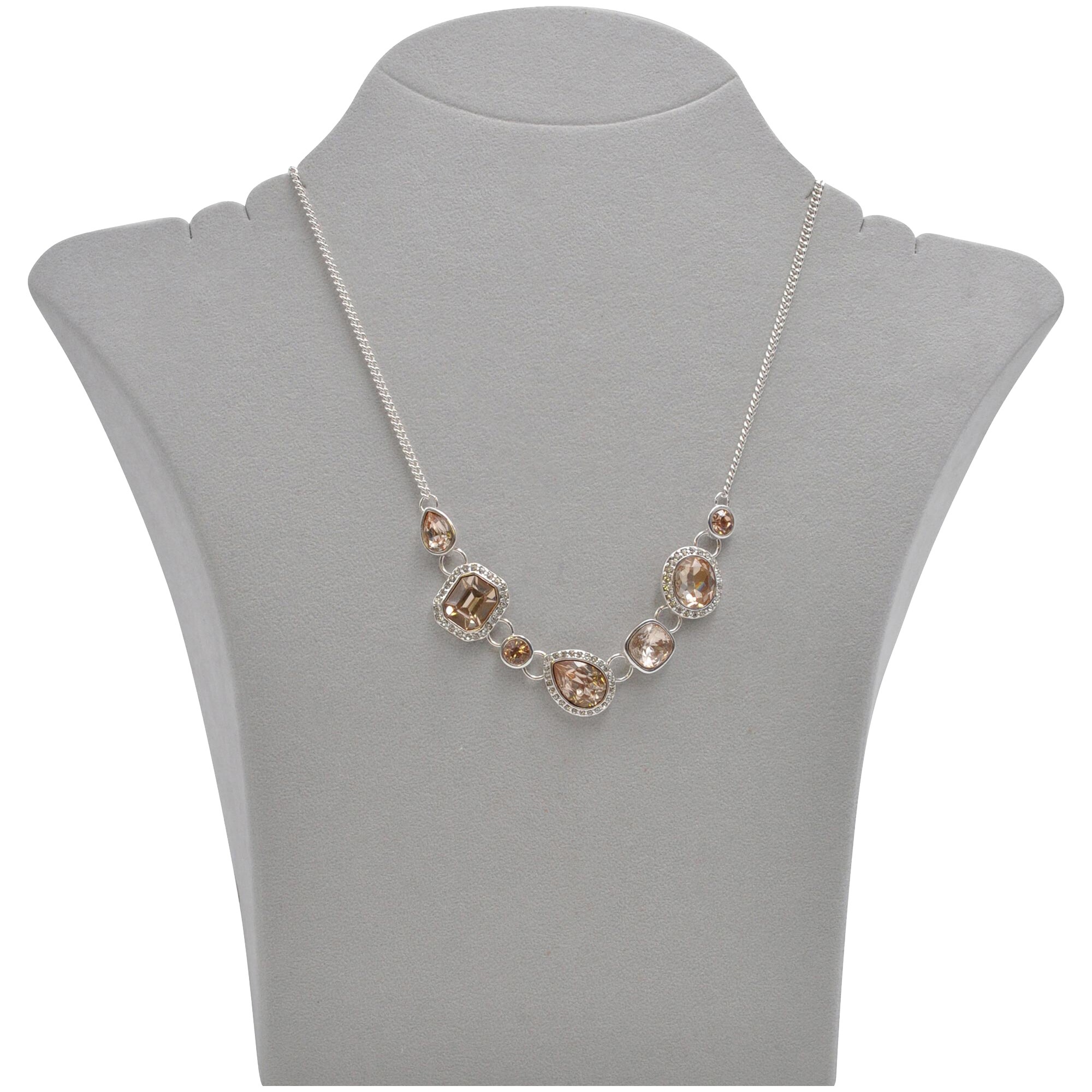 Steuer Modeschmuck Collierkette Metall Collier silberfarben mit Kristallzierde champagner