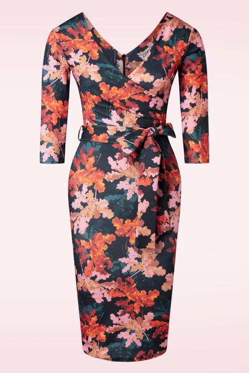 Vintage Chic for Topvintage Kamila floral pencil jurk in zwart en multi