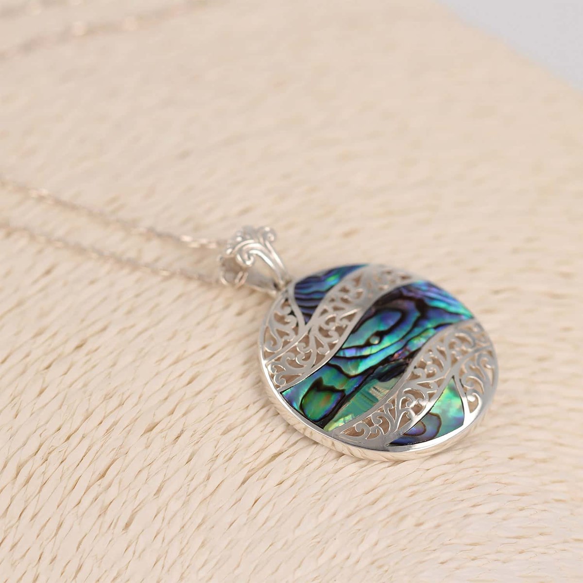 Pendentif ADEN Nacre abalone Argent 925-millième rhodié forme ronde