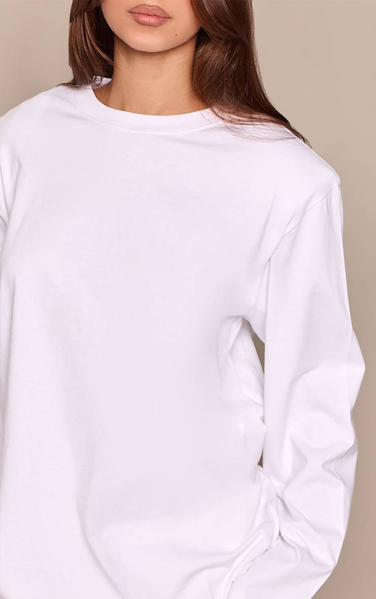 Blanc T-shirt Oversize En Coton À Manches Longues Avec Épaulettes
