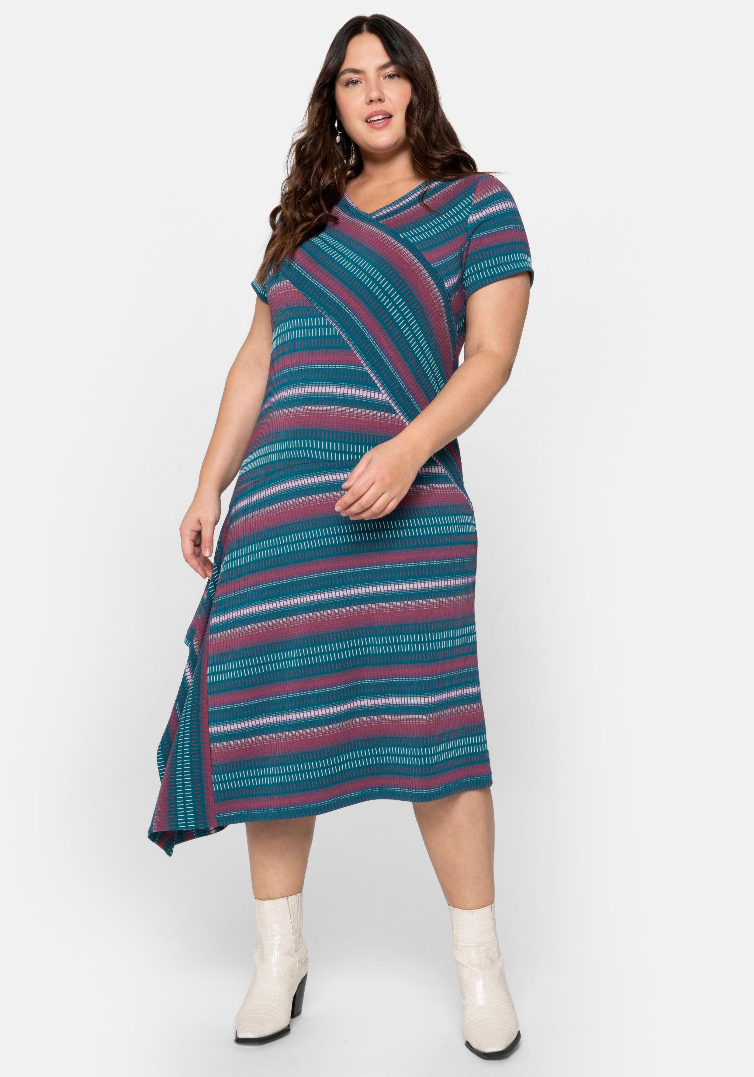 Strickkleid in Wickeloptik, mit Multicolor-Streifen