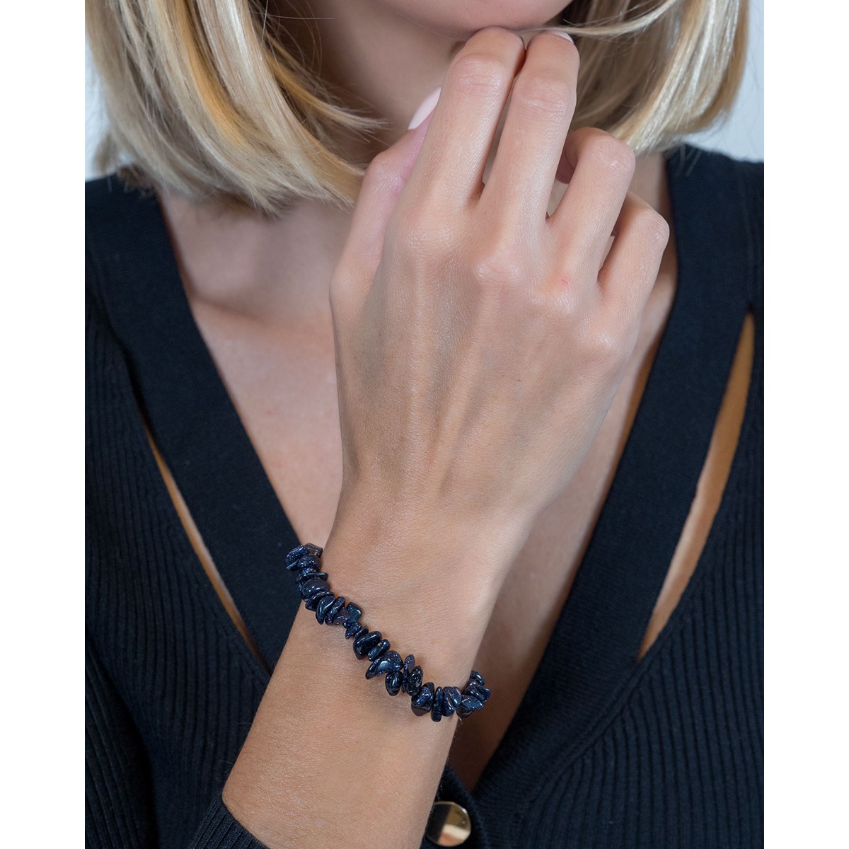 Bracelet réglable pierres synthetique blue gold