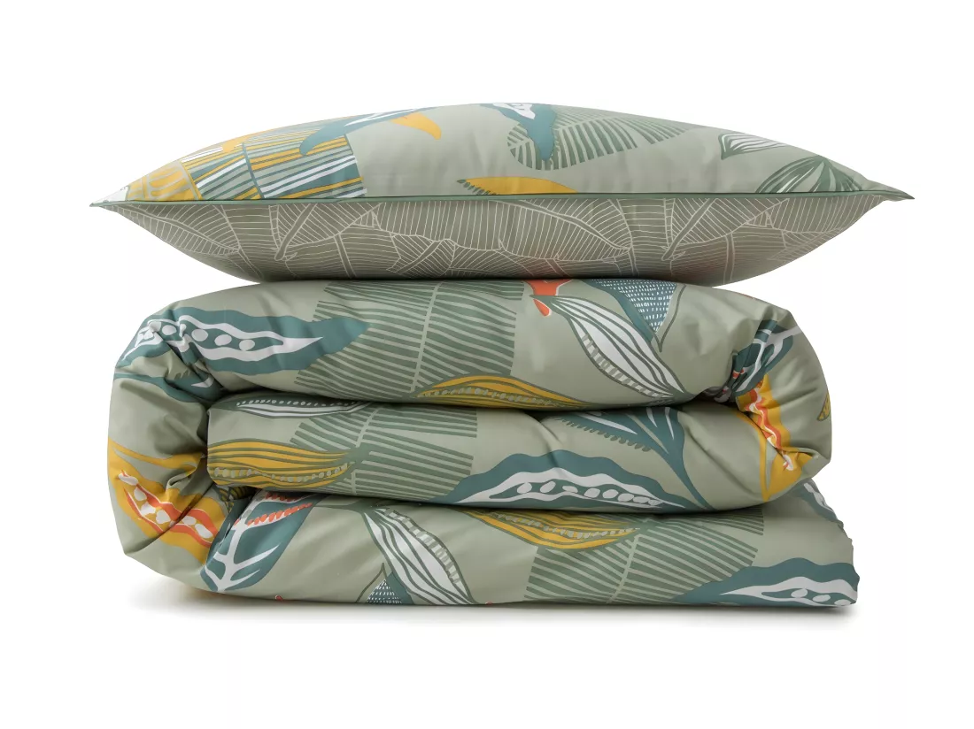 Parure de lit 2 personnes en coton 57 fils imprimé vert 260x240cm