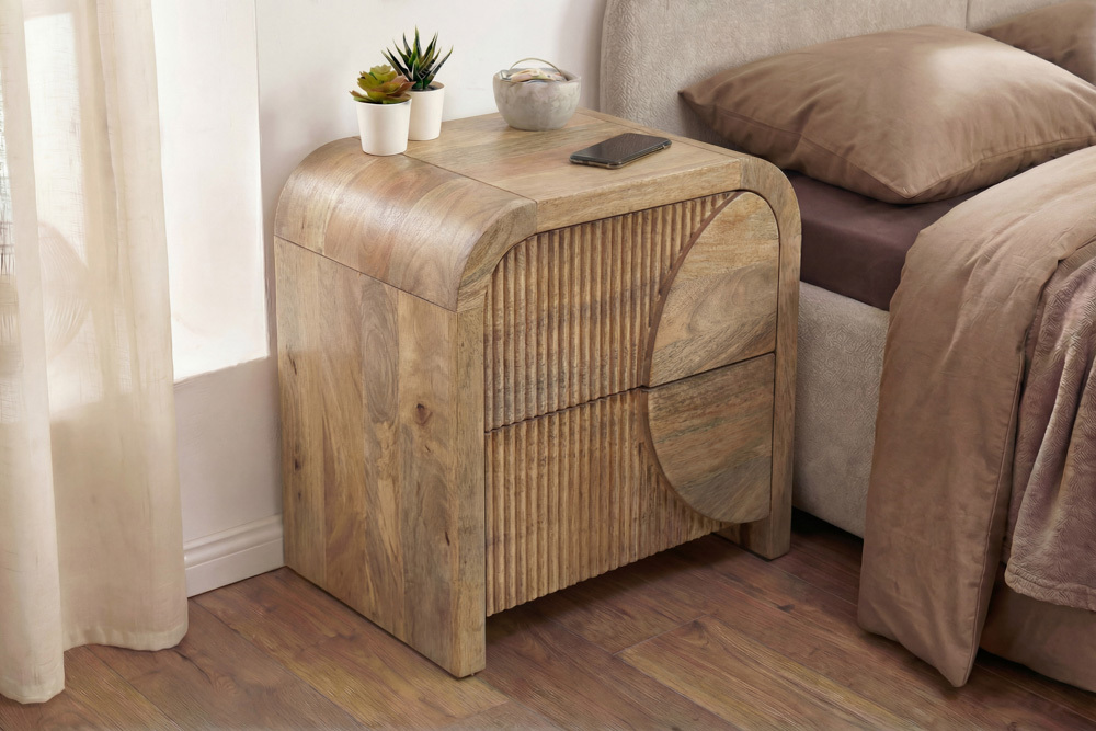 Massiver Nachttisch ART DECO 50cm cream finish beige Mangoholz mit Schublade