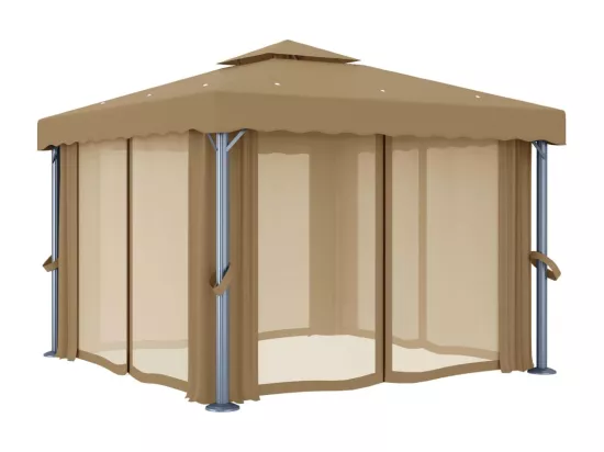 Tonnelle avec rideau 3x3 m Taupe Aluminium