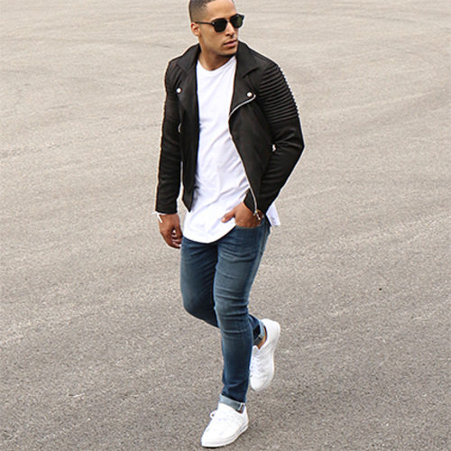 Veste Biker Slim Fit Suédine G7652 Noir
