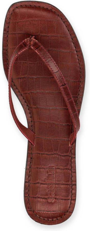 Sacha Dames Rode leren croco teenslippers