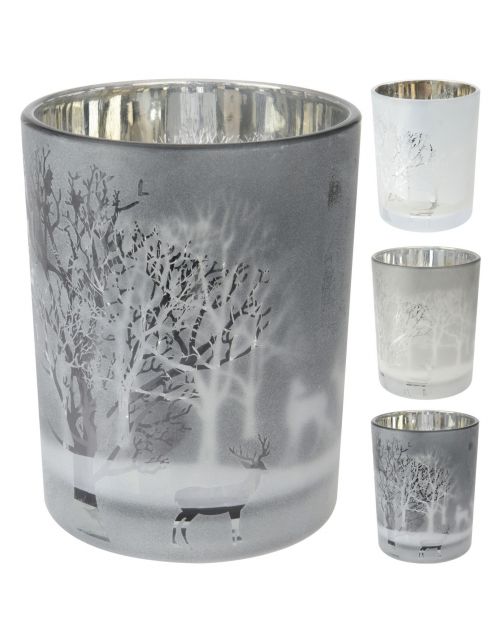 Homestyle Theelichthouder Winter - Decoratie - 10x10x13 cm Zilver Assorti