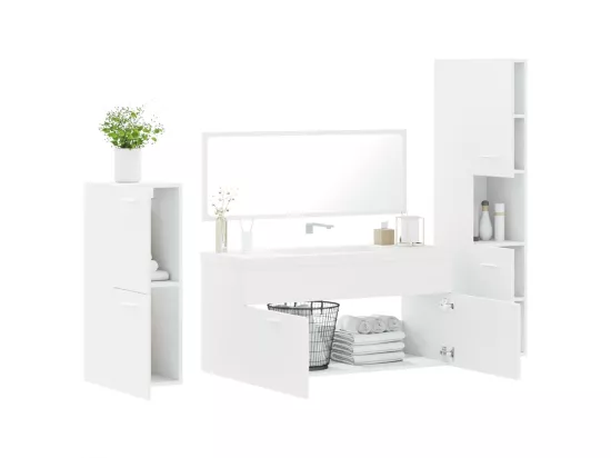 Ensemble de meubles salle de bain 4 pcs blanc bois d'ingénierie