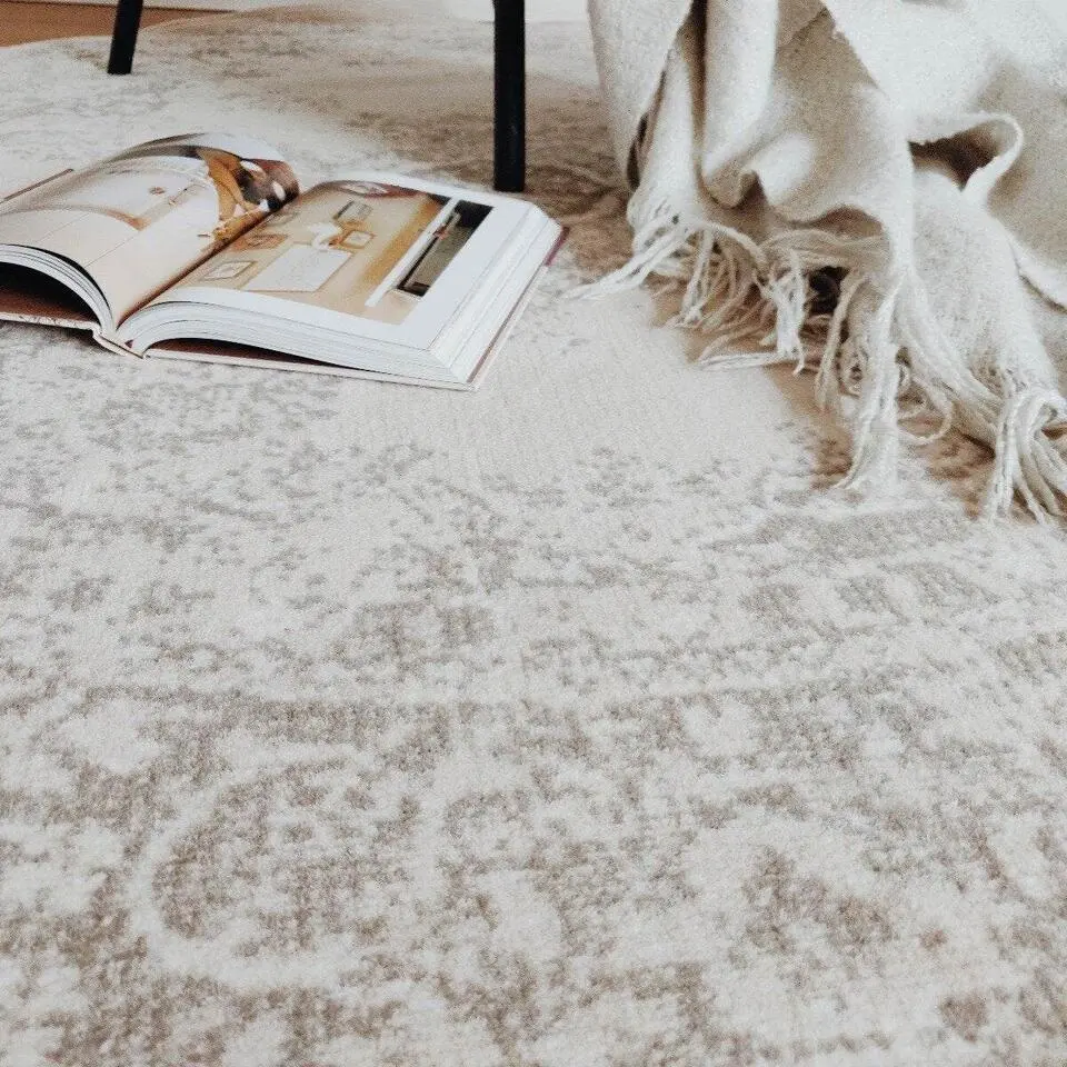 Interieur05 rond vloerkleed Keshan zand/beige - 120 x 120 cm