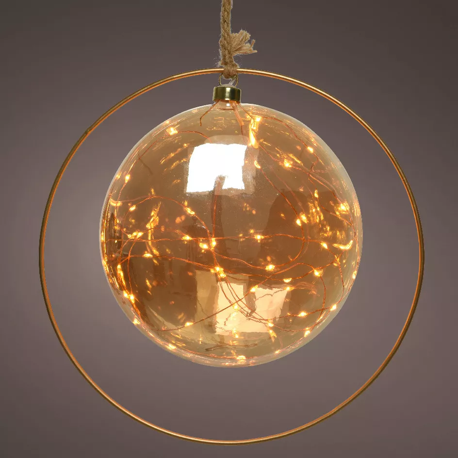 Suspension lumineuse à piles 30 LED (D20 cm) Lune d’Hiver Ambre/blanc chaud