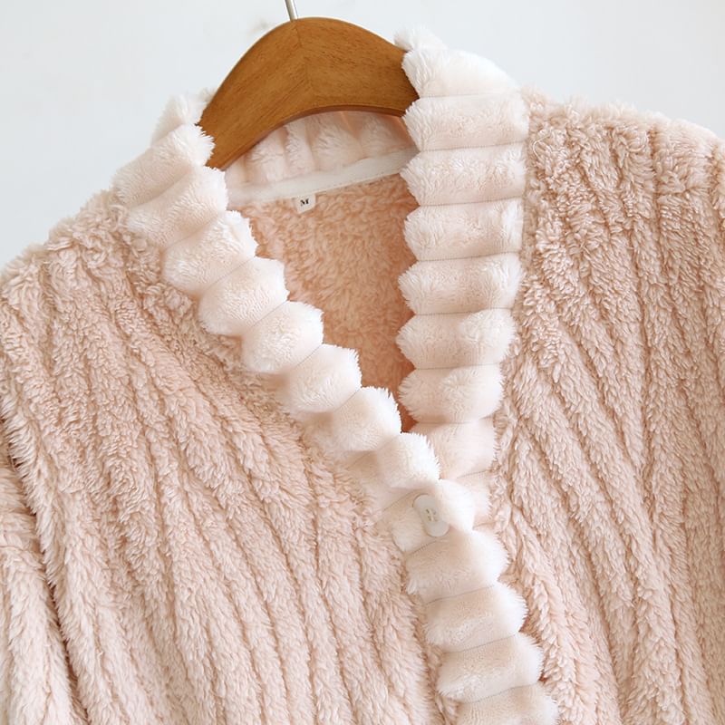 Somnus - Pyjamajas met knopen en knopen van koraalfleece met V-hals