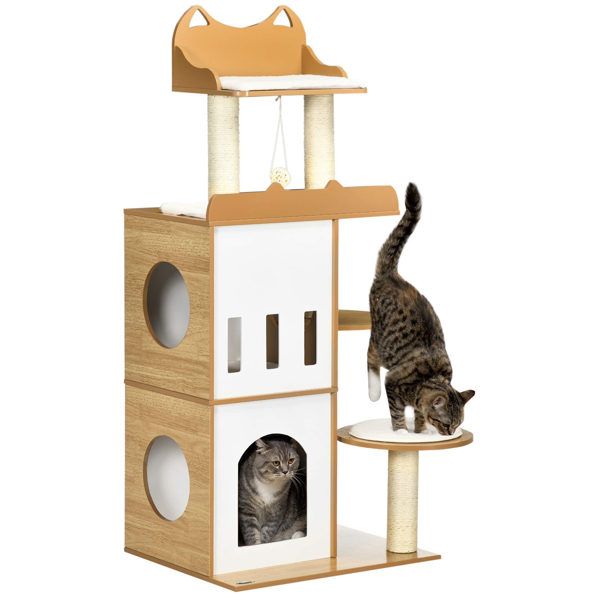 PawHut Kratzbaum mit Katzenhöhle und mehreren Ebenen weiß, natur 60L x 48B x 133H cm