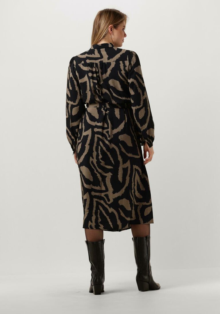 SUMMUM zwarte summum midi jurk dress abstract leaves