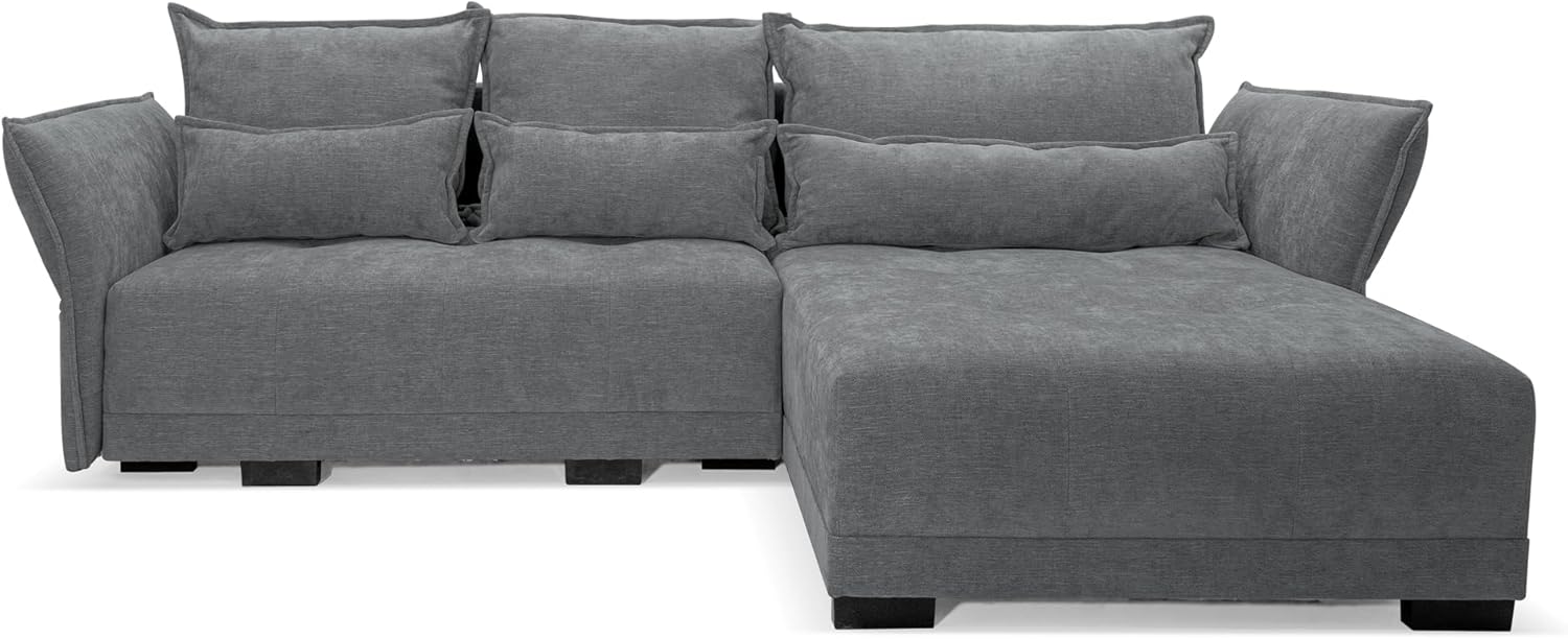 COMFORTE Deluxe L Ecksofa mit Schlaffunktion und Bettkasten, universell montierbar, 250 x 187 x 95 cm, Rosario-Stoff (Grau)