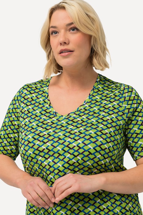 Longshirt, Zacken, A-Linie, V-Ausschnitt, Halbarm