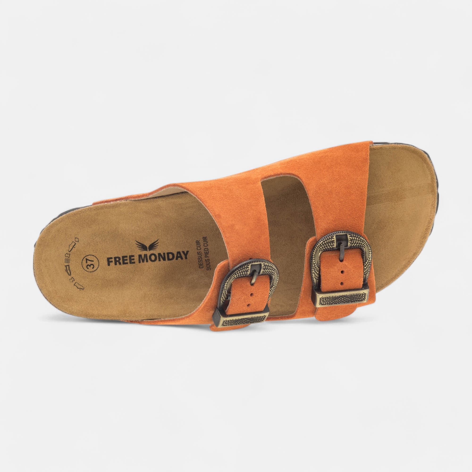 Mules semelle liège Femme en cuir orange