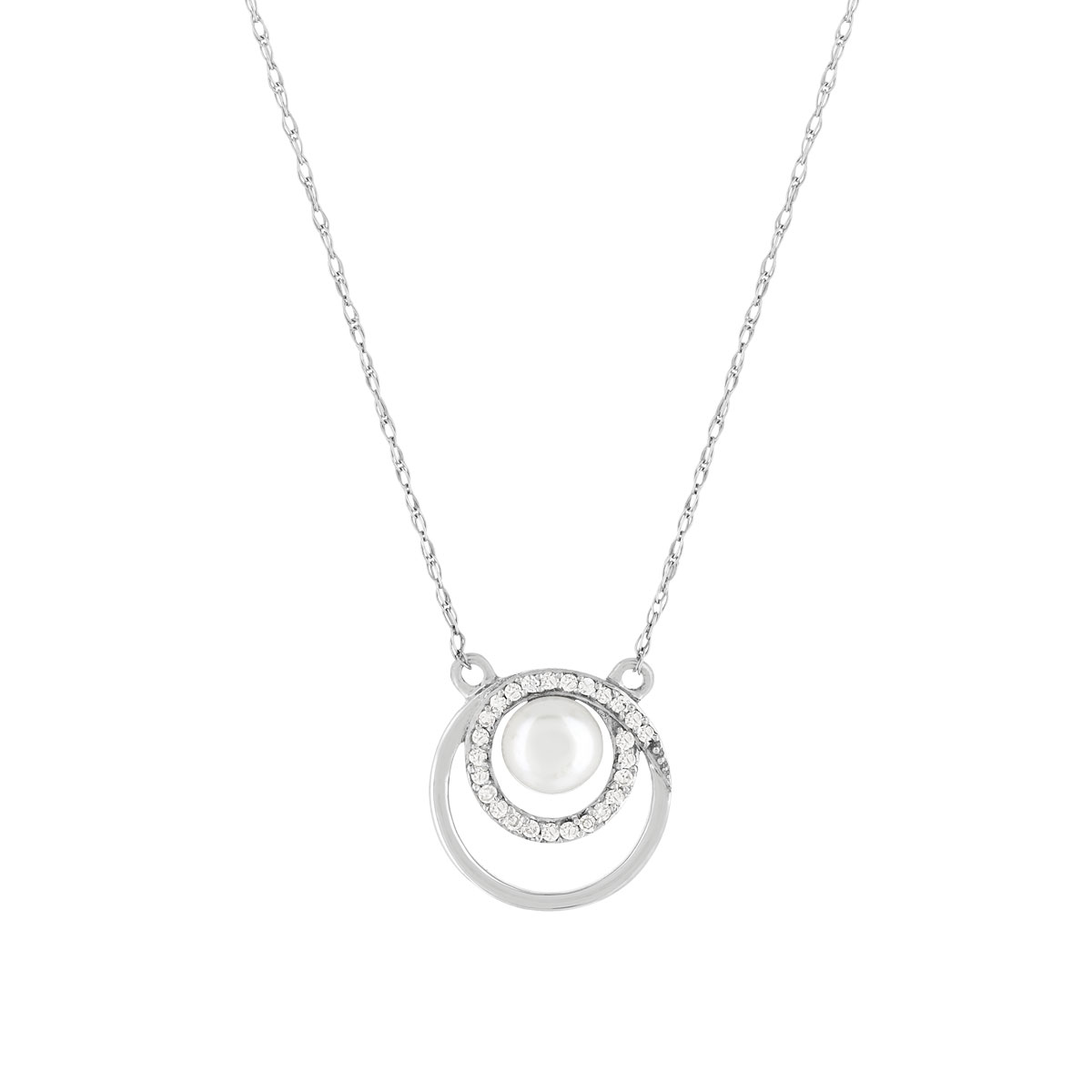 Collier or banc 375, perle de culture de Chine, diamants. Longueur 45 cm.