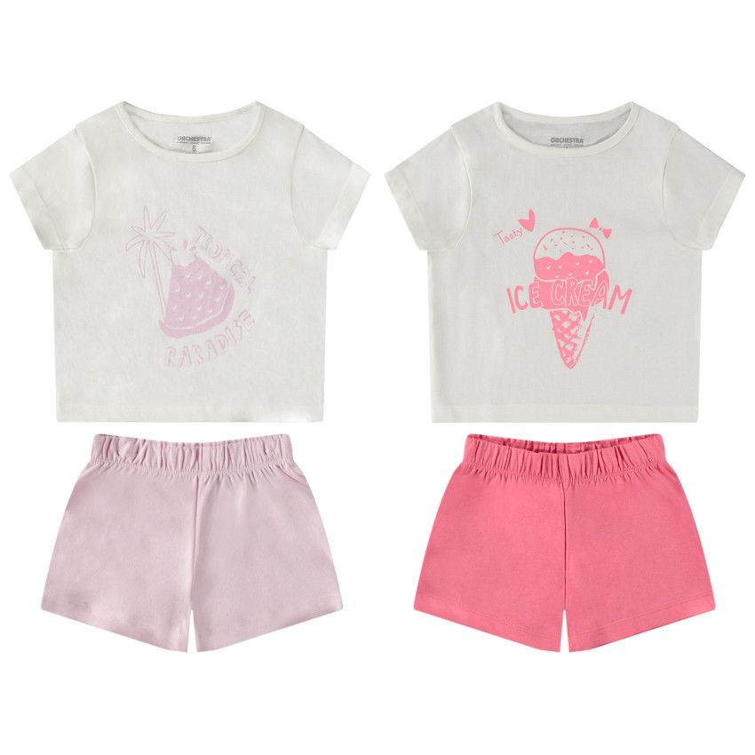 Lot de 2 pyjamas courts en coton pour fille - Blanc