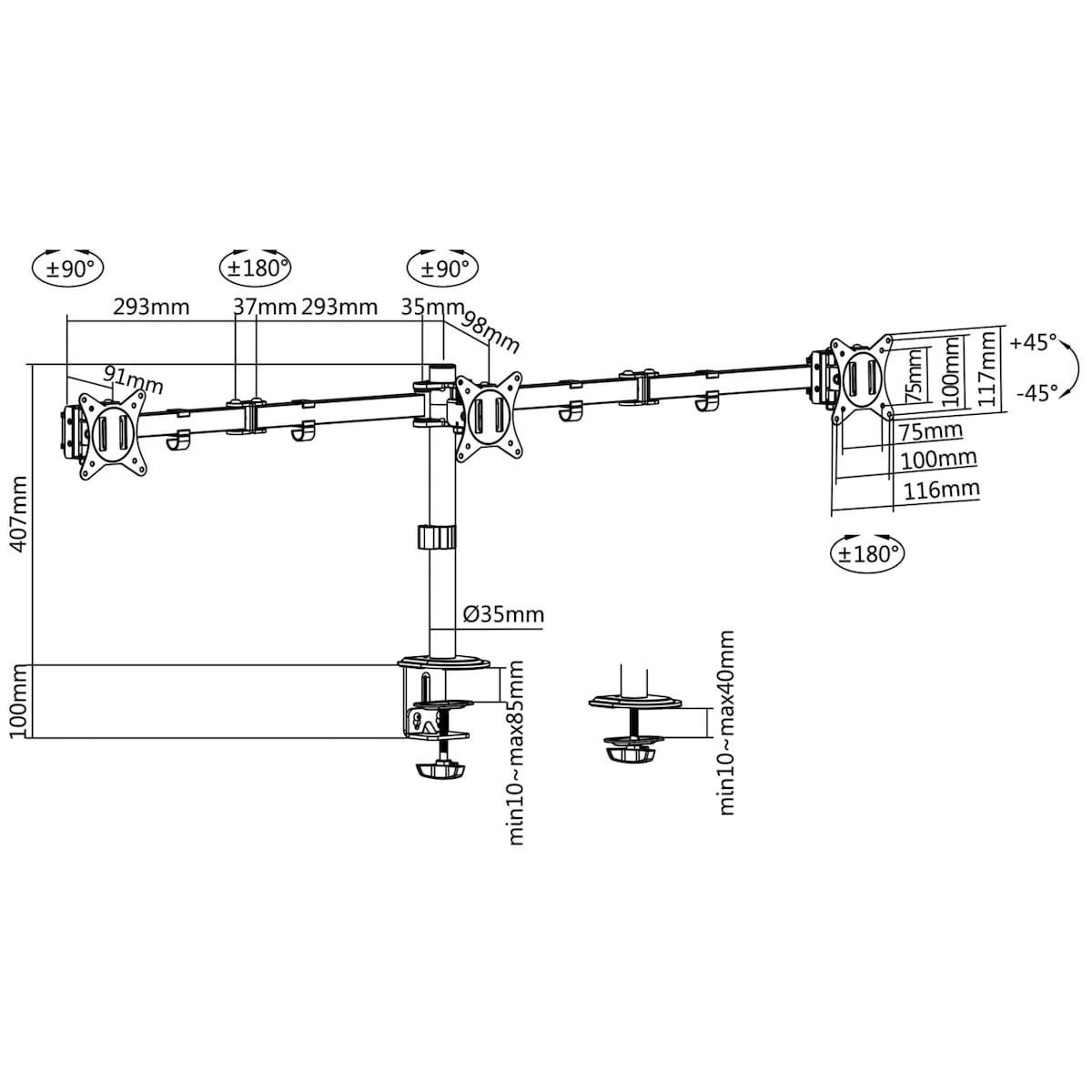 LogiLink Monitorarm trippel 17-27