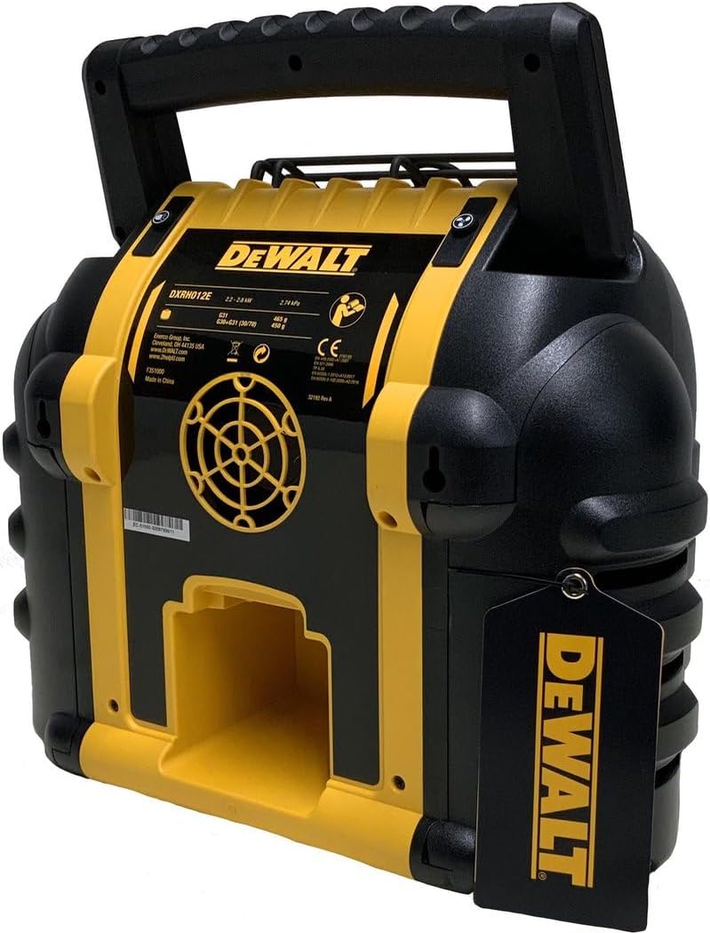 DEWALT DXRH012E Tragbarer Heizstrahler - 2/3 kw - wird direkt an (2) 450-Gramm-Gaskartuschen oder 11/12 kg LPG-Flaschen angeschlossen - Mit (3) USB-Anschlüssen und einer LED-Lichtleiste