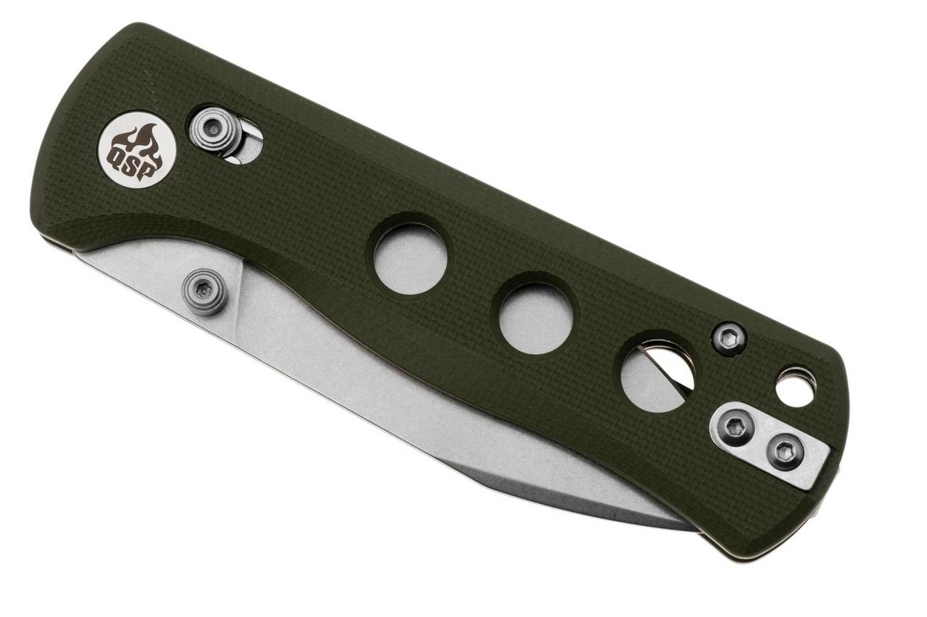 QSP Knife Canary Glyde 150GL-B1 Stonewashed 14C28N, Green G10, zakmes