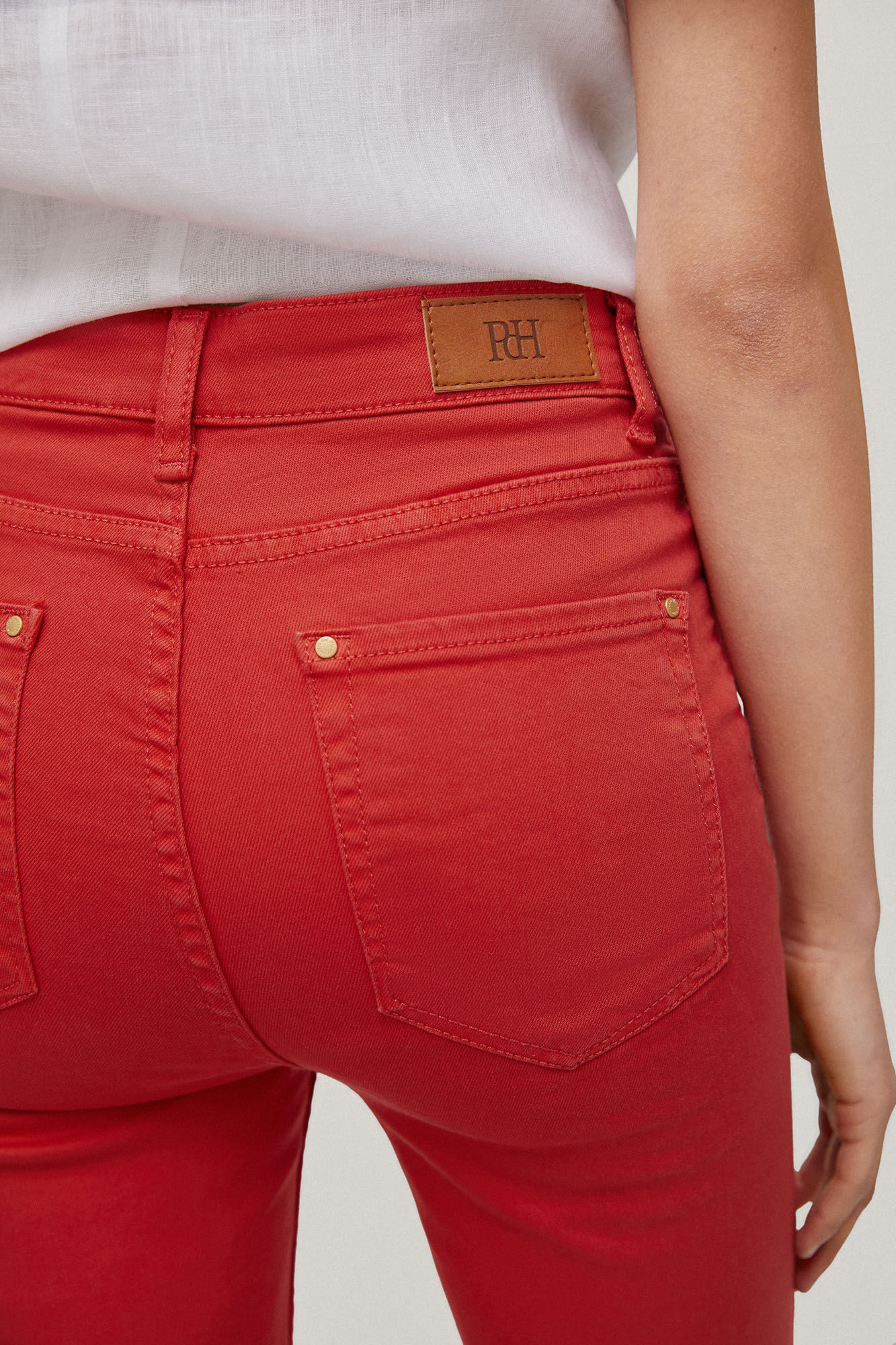 Calça jeans slim fit com 5 bolsos - Laranja