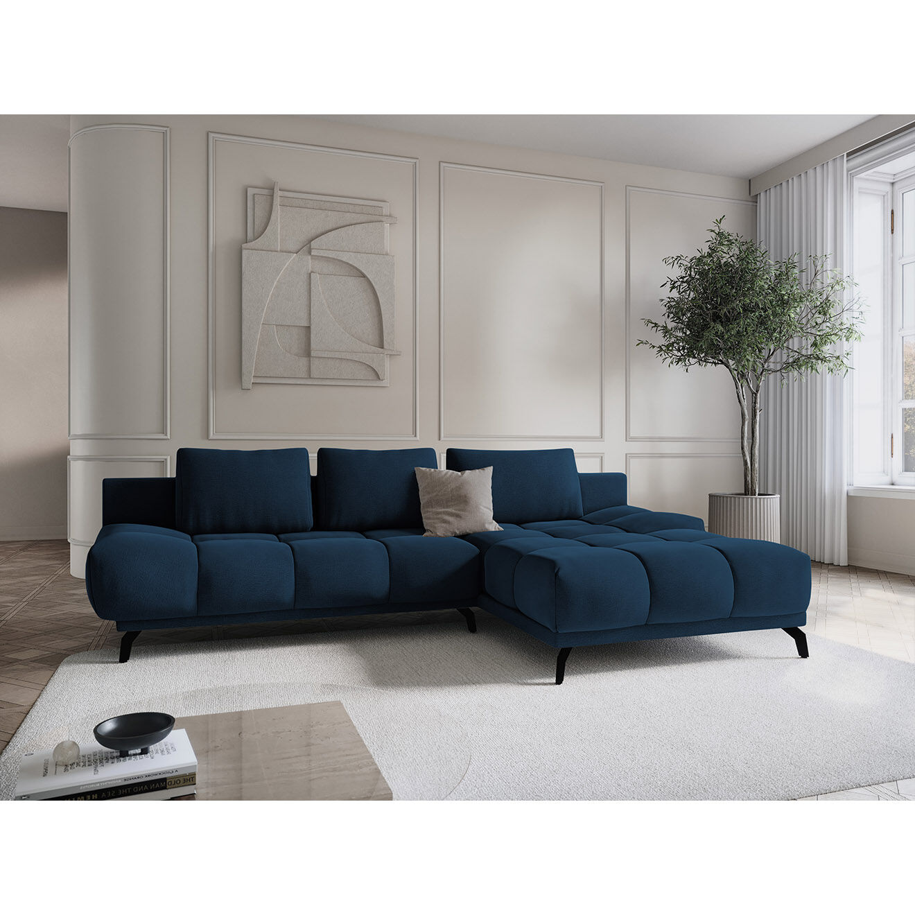 Windsor & Co Canapé d'angle Droit Convertible avec Coffre Cirrus 5 Places bleu roi - 290x182x90 cm
