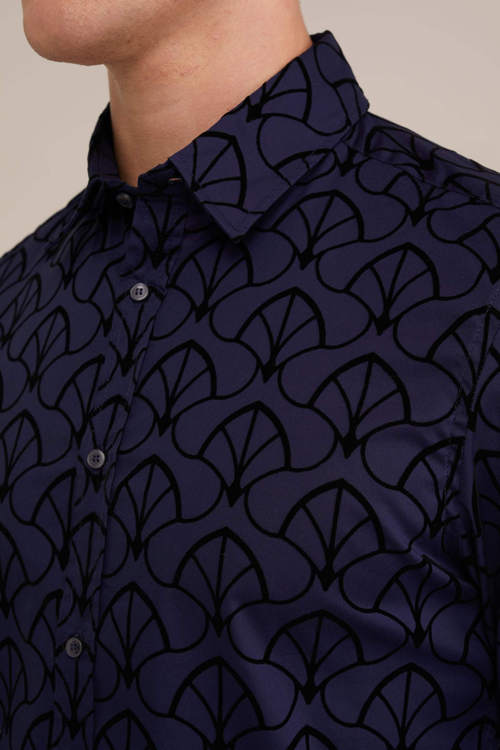 overhemd met velvet dessin WE Fashion Donkerblauw