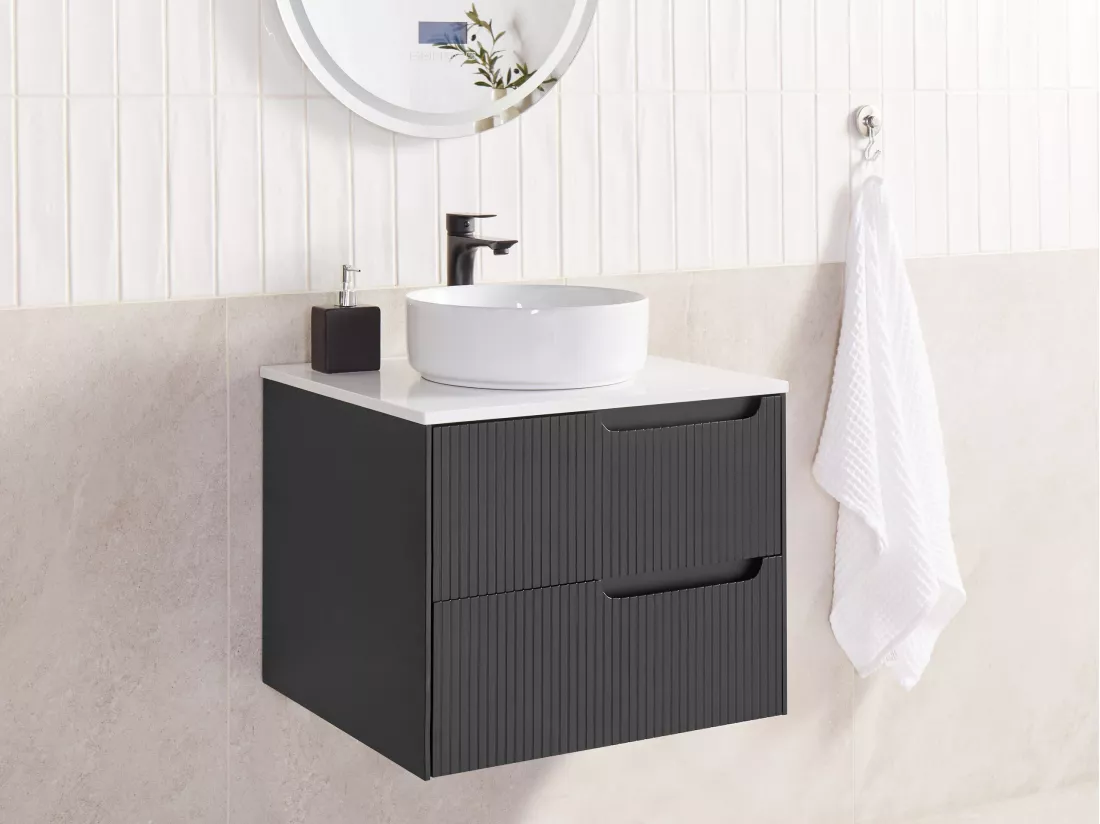 Meuble lavabo mural QUINTELA 60 cm 52 cm 48 cm Noir