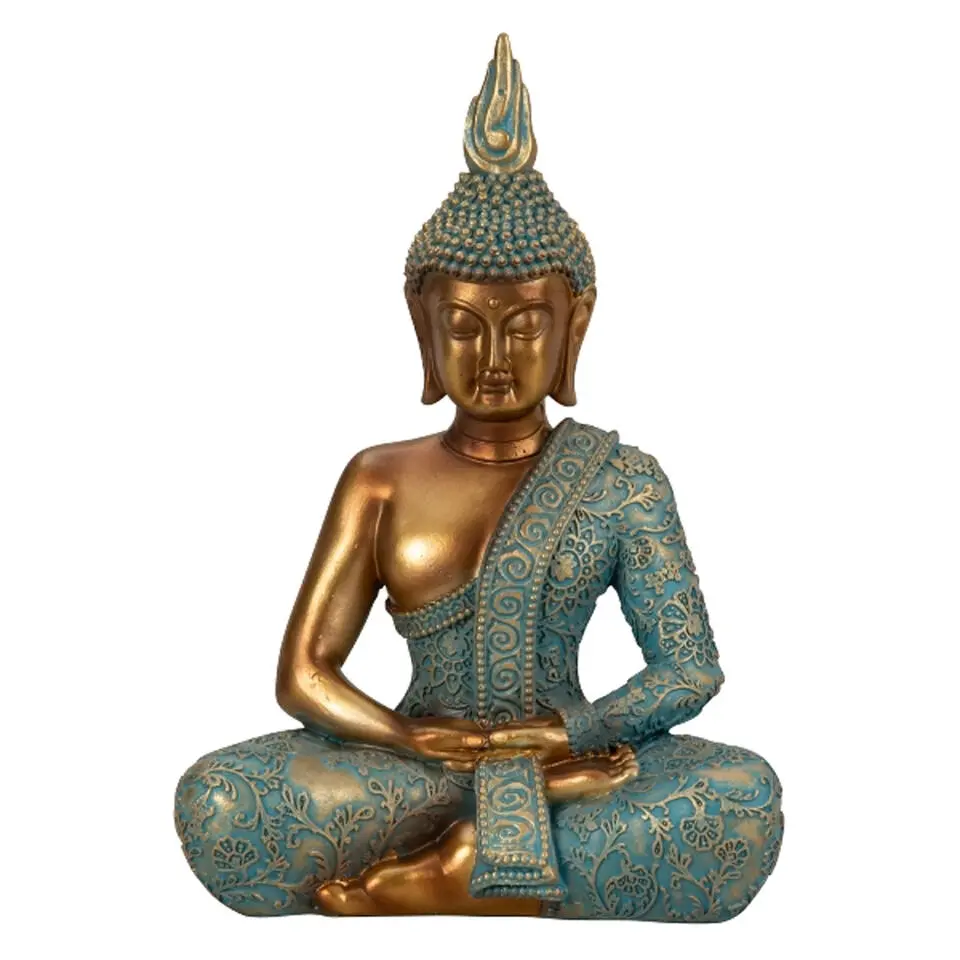 Boeddha beeld Shaman - kunststeen - goud/jade - 17 x 25 cm