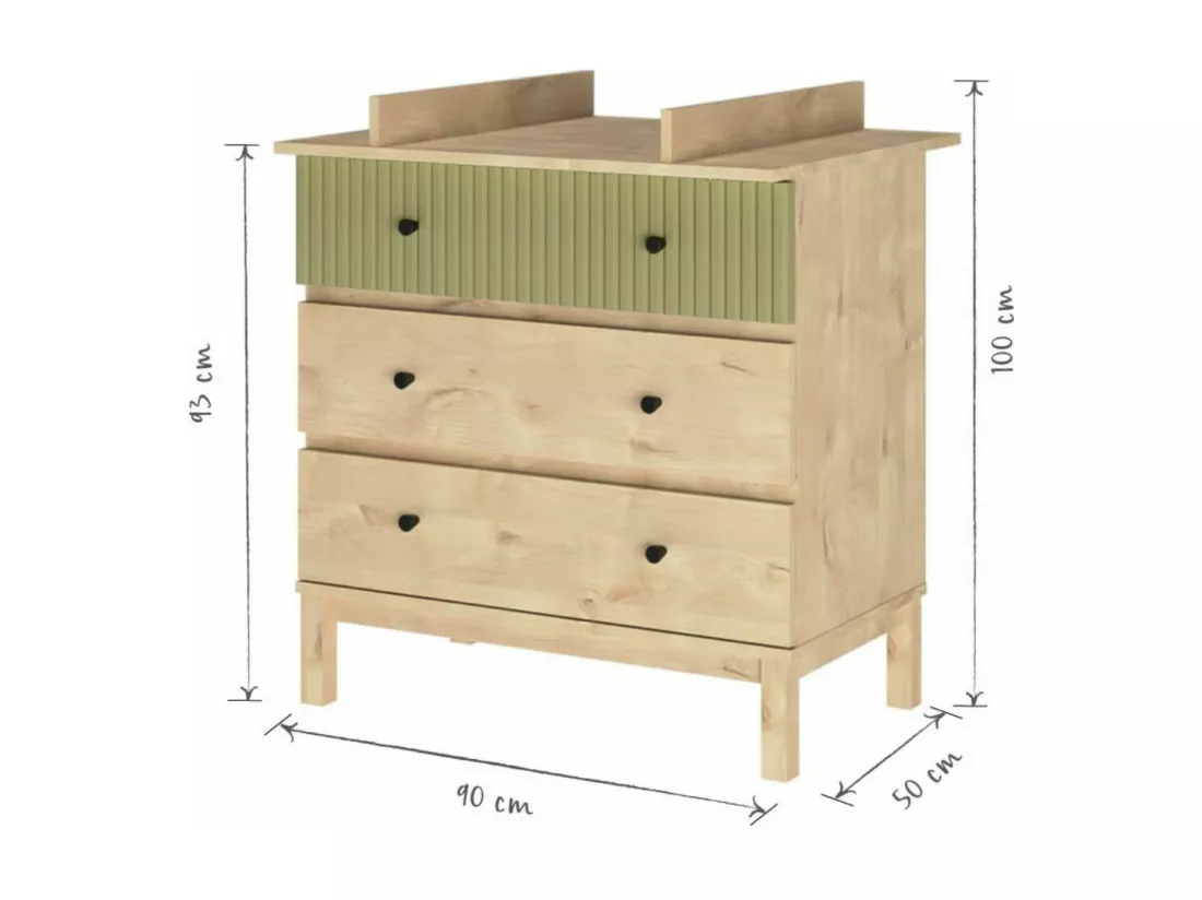 Commode à langer 3 tiroirs panneaux de fibres bois KIWI