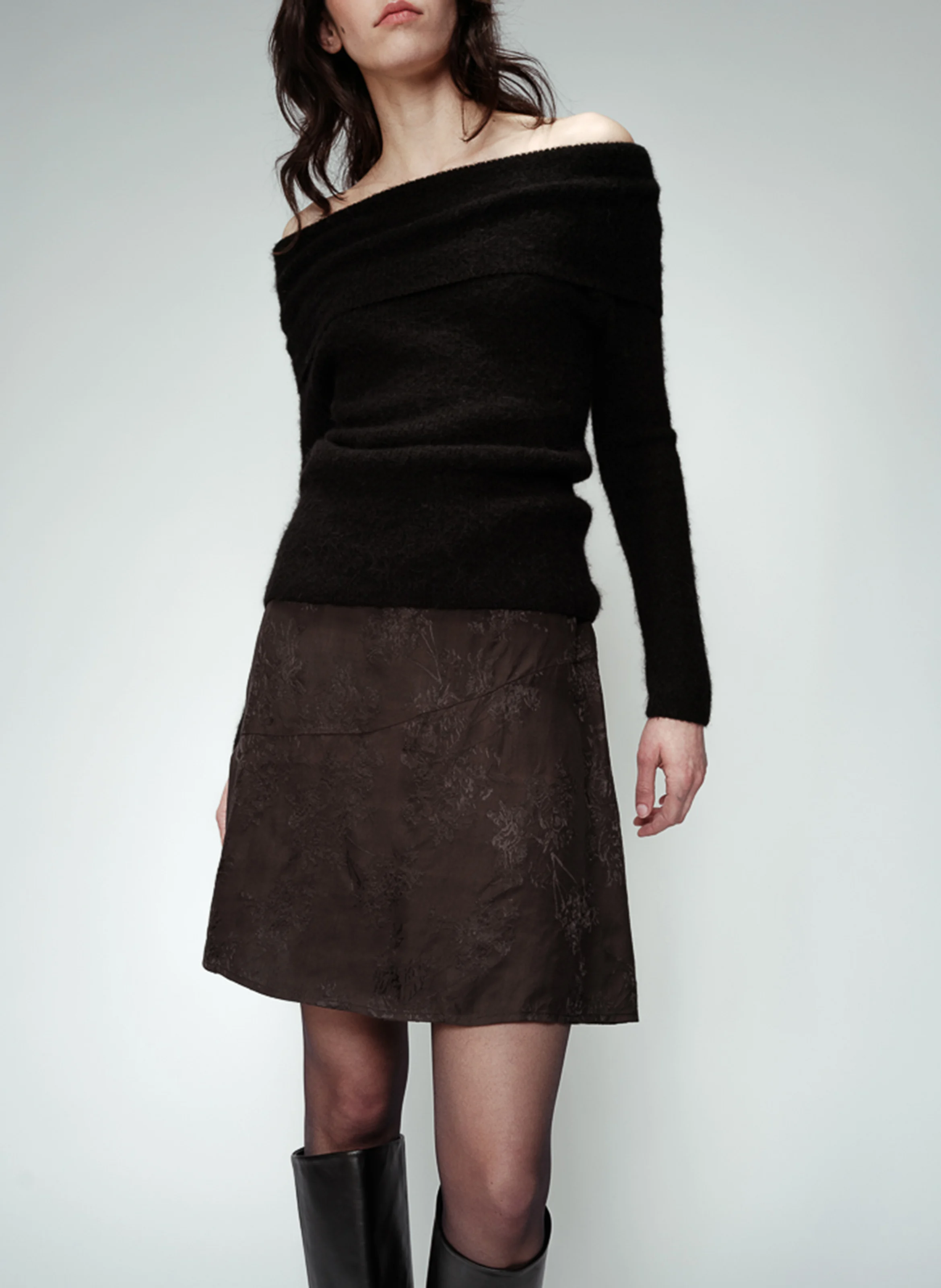 OPALE - Jupe courte en jacquard imprimé | Noir