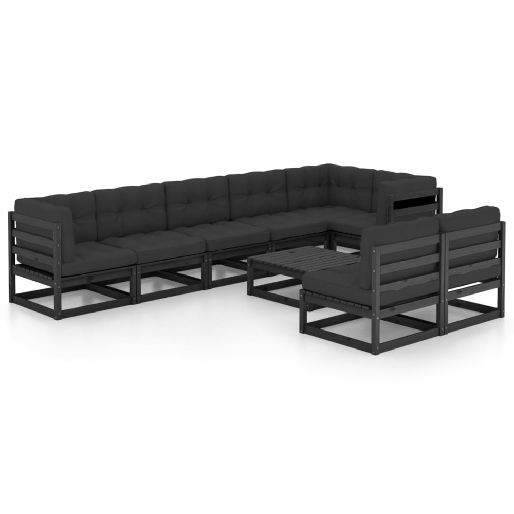 Salon de jardin meuble d'extérieur ensemble de mobilier 9 pièces avec coussins bois de pin massif