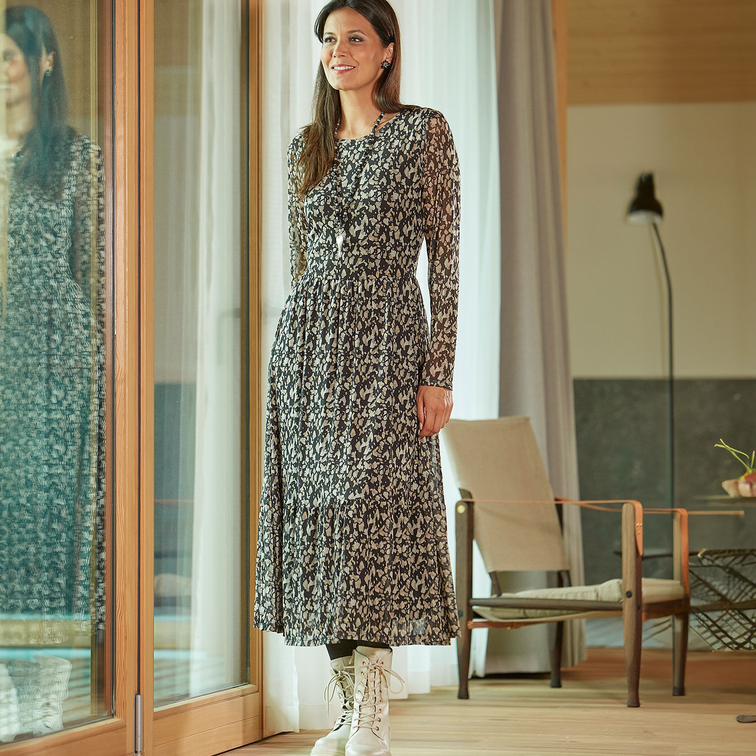 Midi Kleid langarm mit floralem Print
