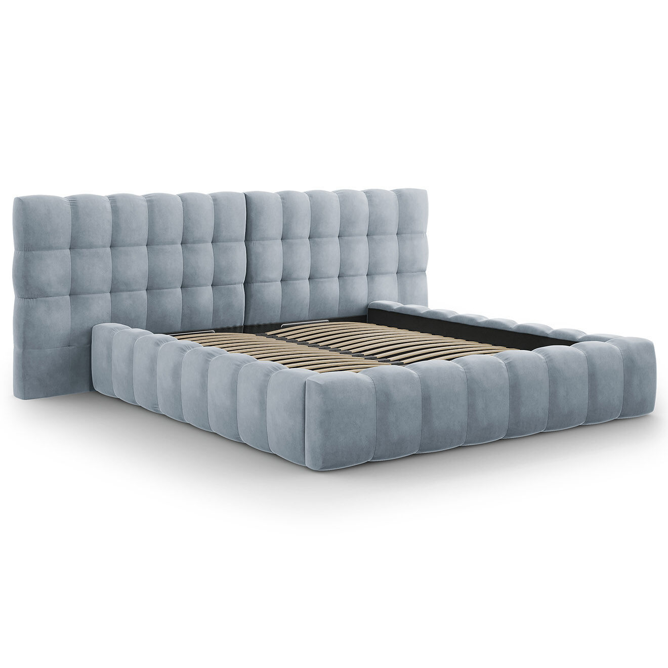 Cosmopolitan Design Lit avec coffre de rangement Bali Velours bleu clair - 180x200 cm
