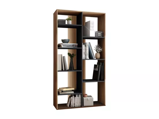 Rayonnage 9 Niches Chêne et Noir 185 cm LINEA