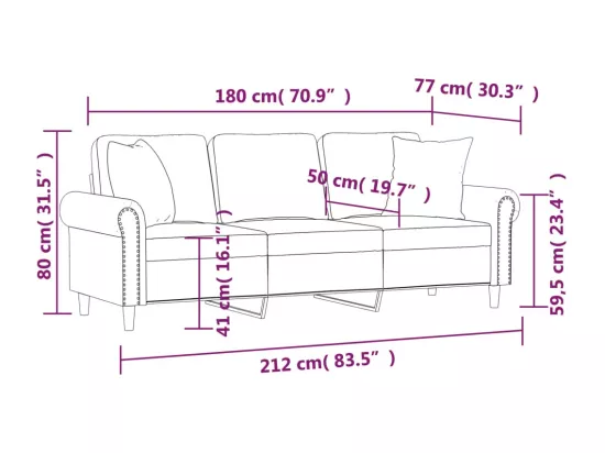 Canapé 3 places avec oreillers décoratifs noir 180 cm velours