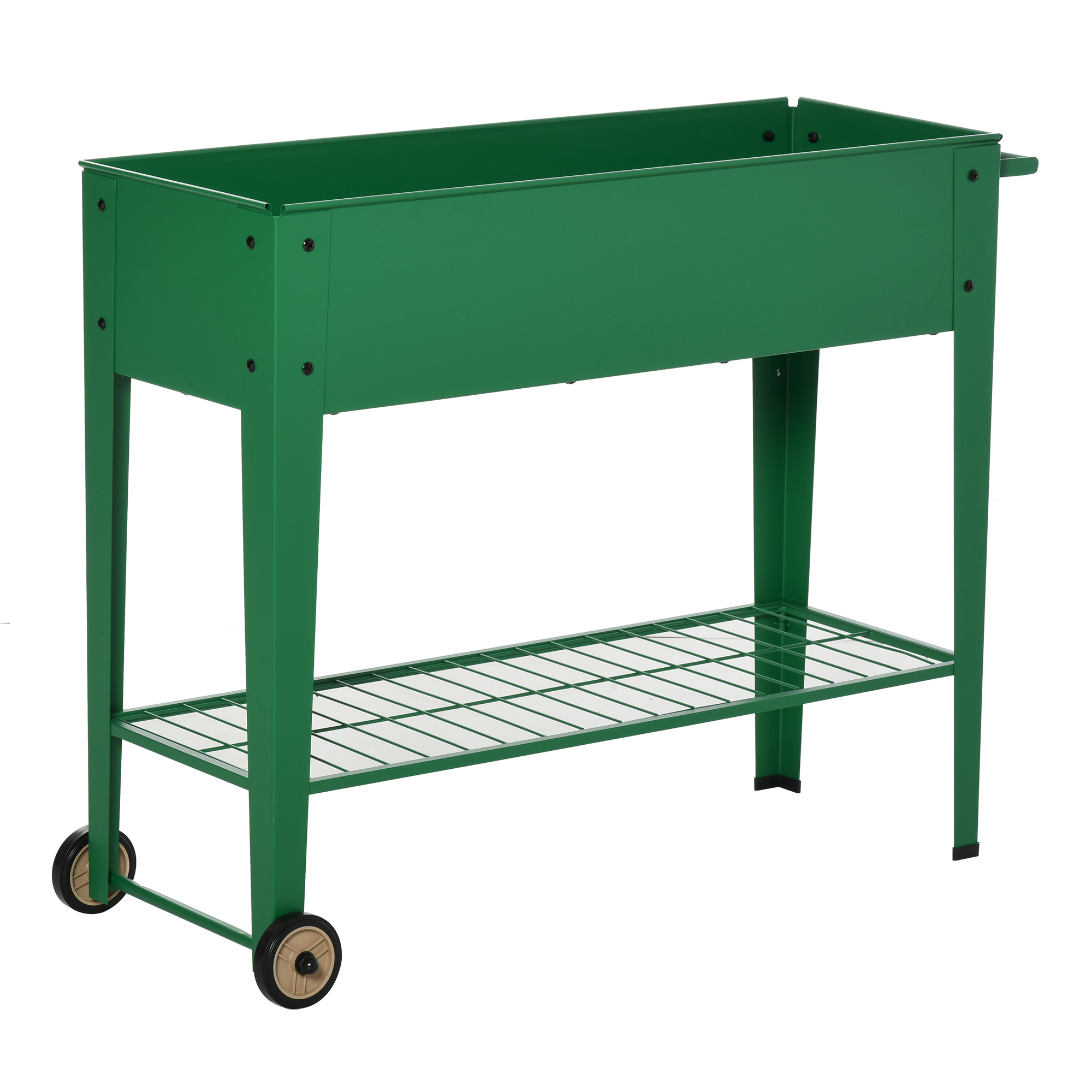 Canteiro elevado de metal Outsunny Urban Garden com rodas, alça lateral e prateleira inferior para cultivo de plantas, vegetais e flores, 104x39x80 cm, verde.
