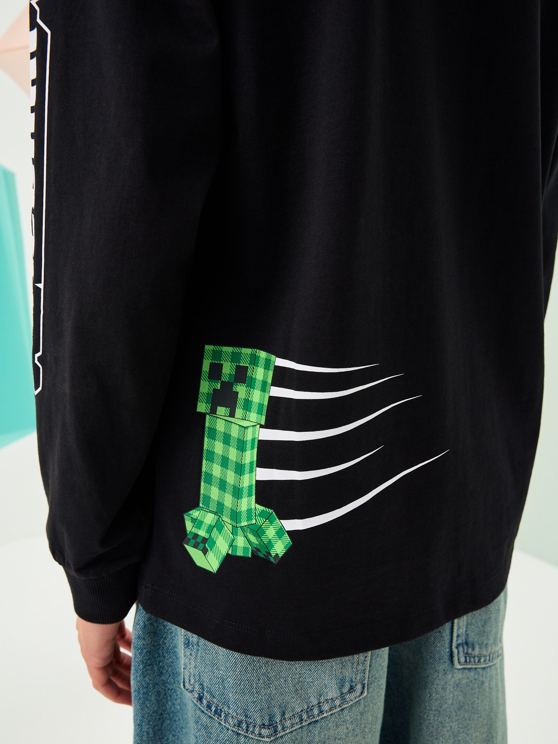 Zwart Minecraft - Kerst-T-shirt met lange mouwen (3-16jr)