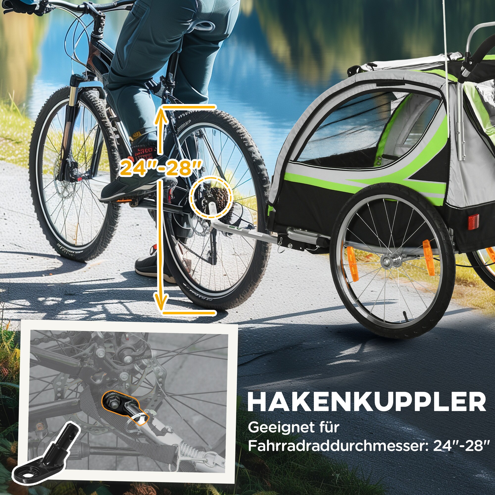 HOMCOM Kinderfahrradanhänger mit Aufbewahrungstasche 142L x 75B x 101H cm