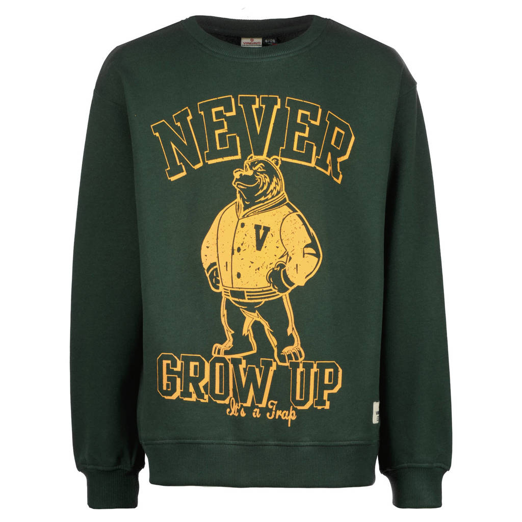 Vingino sweater Nolom met printopdruk donkergroen/geel