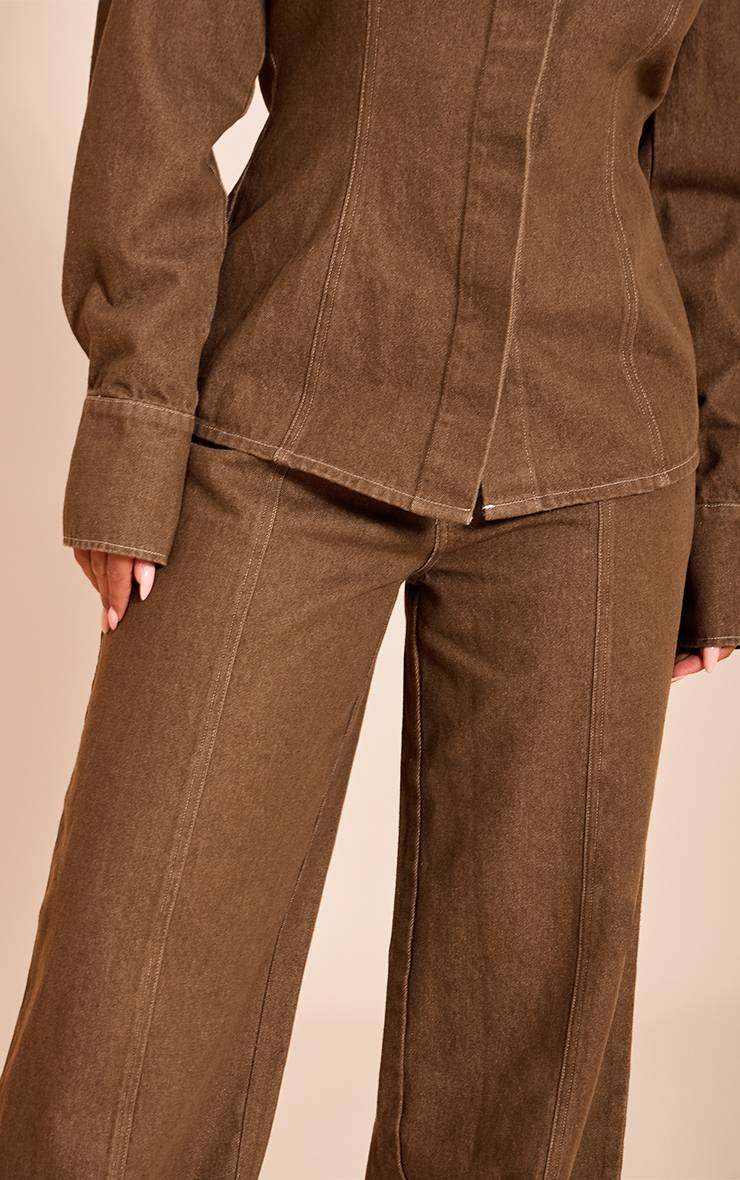 Kaki Pantalon Droit En Sergé Avec Couture Frontale Façonnante