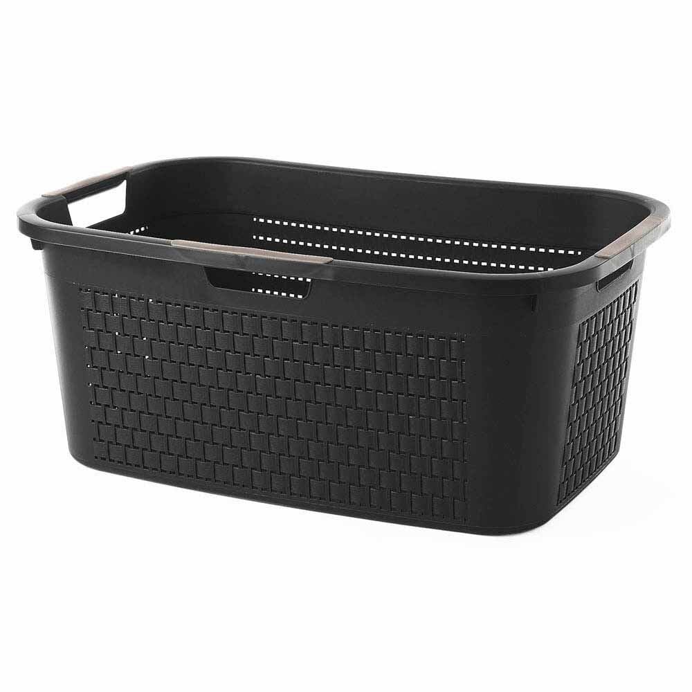 Corbeille à linge avec poignées design rotin noire 40 L