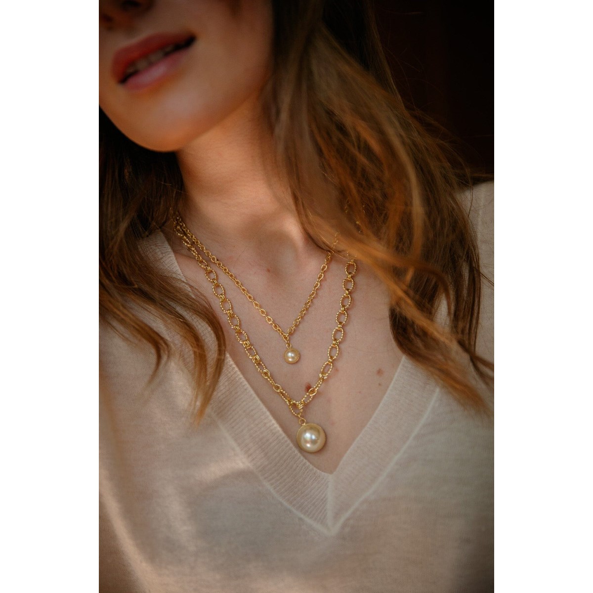 collier perle doré à l'or fin - NÉLYA