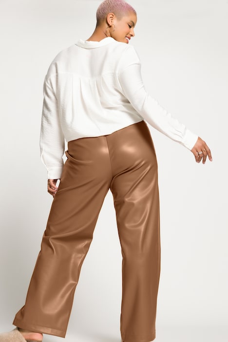 Weite Hose, High Waist, weites Bein, Lederoptik