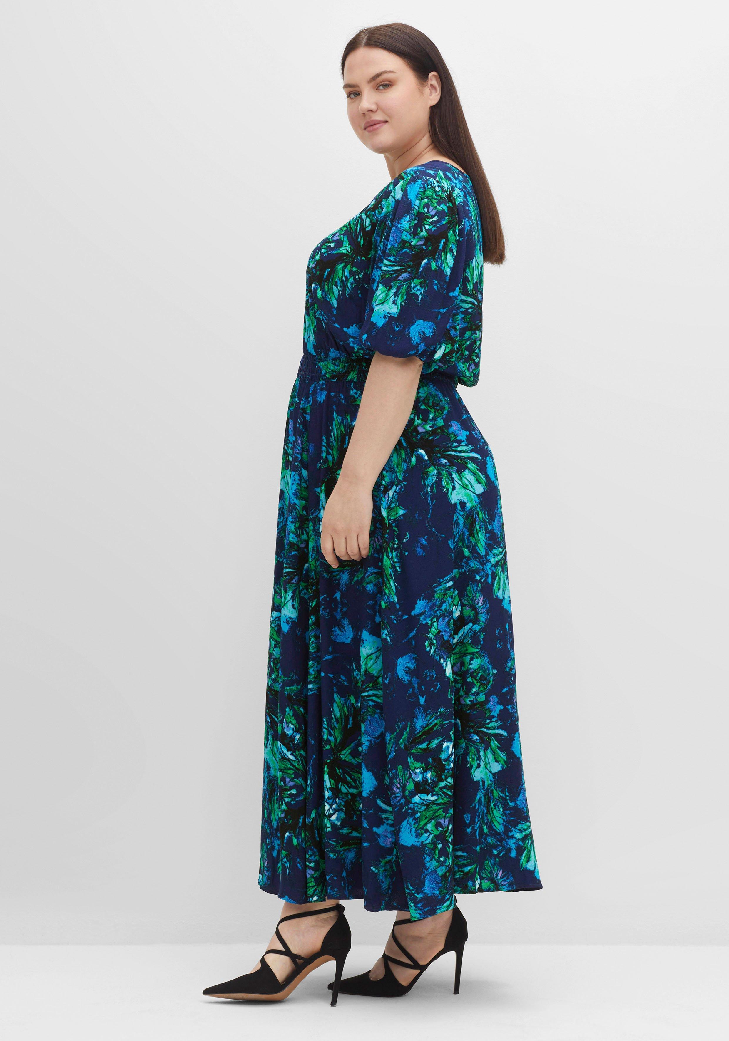 Maxikleid mit Blumendruck und Ballonärmeln