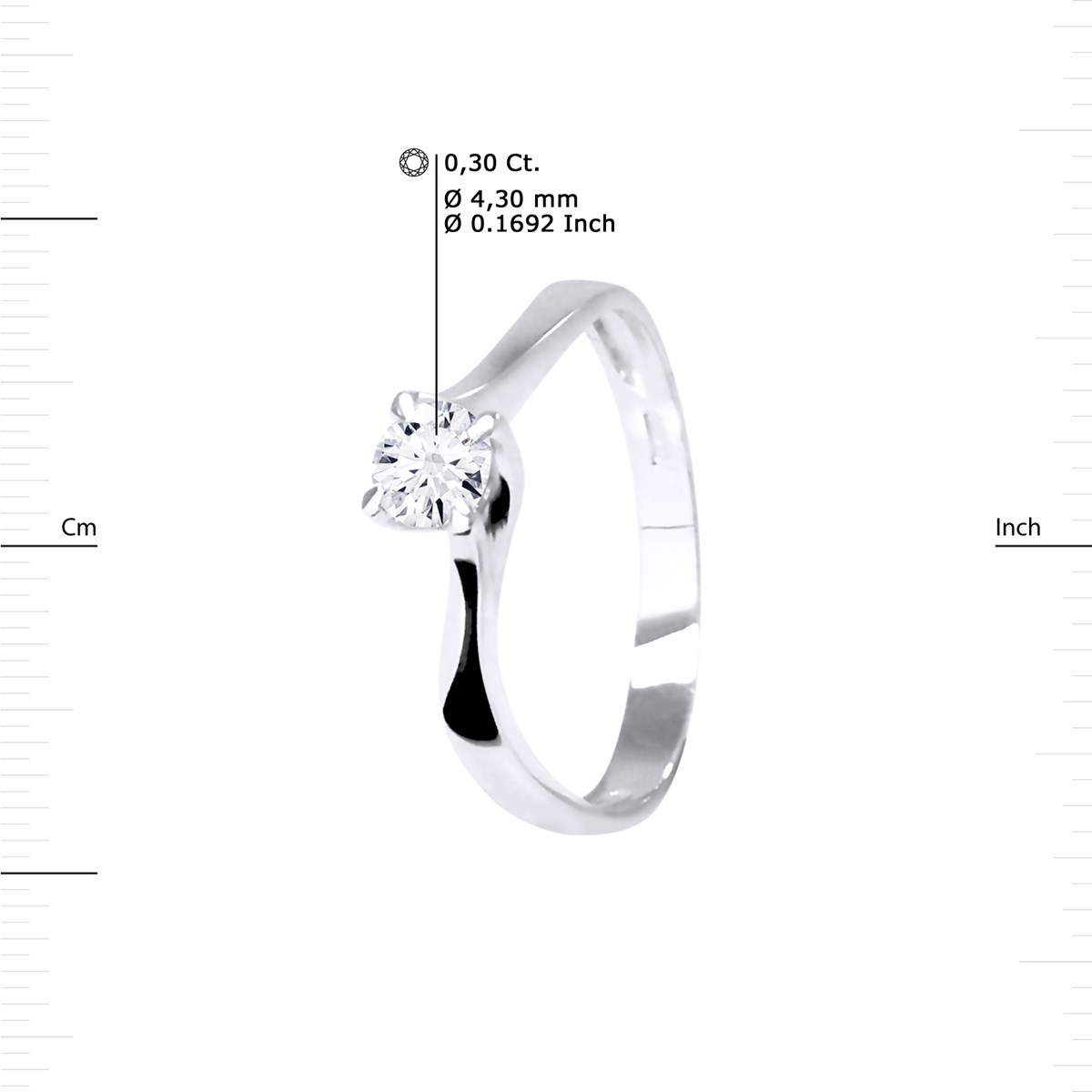 Solitaire Diamant 0,30 Cts 4 Griffes Or Blanc 18 Carats