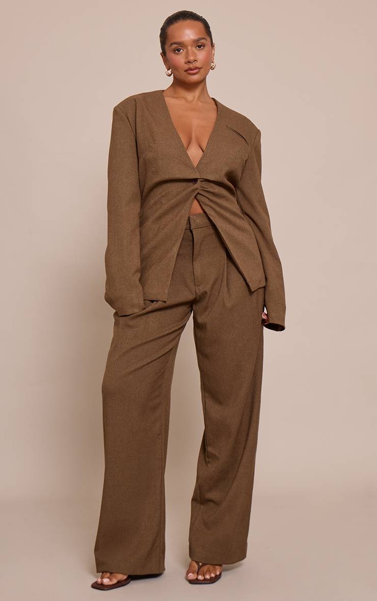 Taupe Ensemble Blazer Tailleur Taille Cintrée Shape