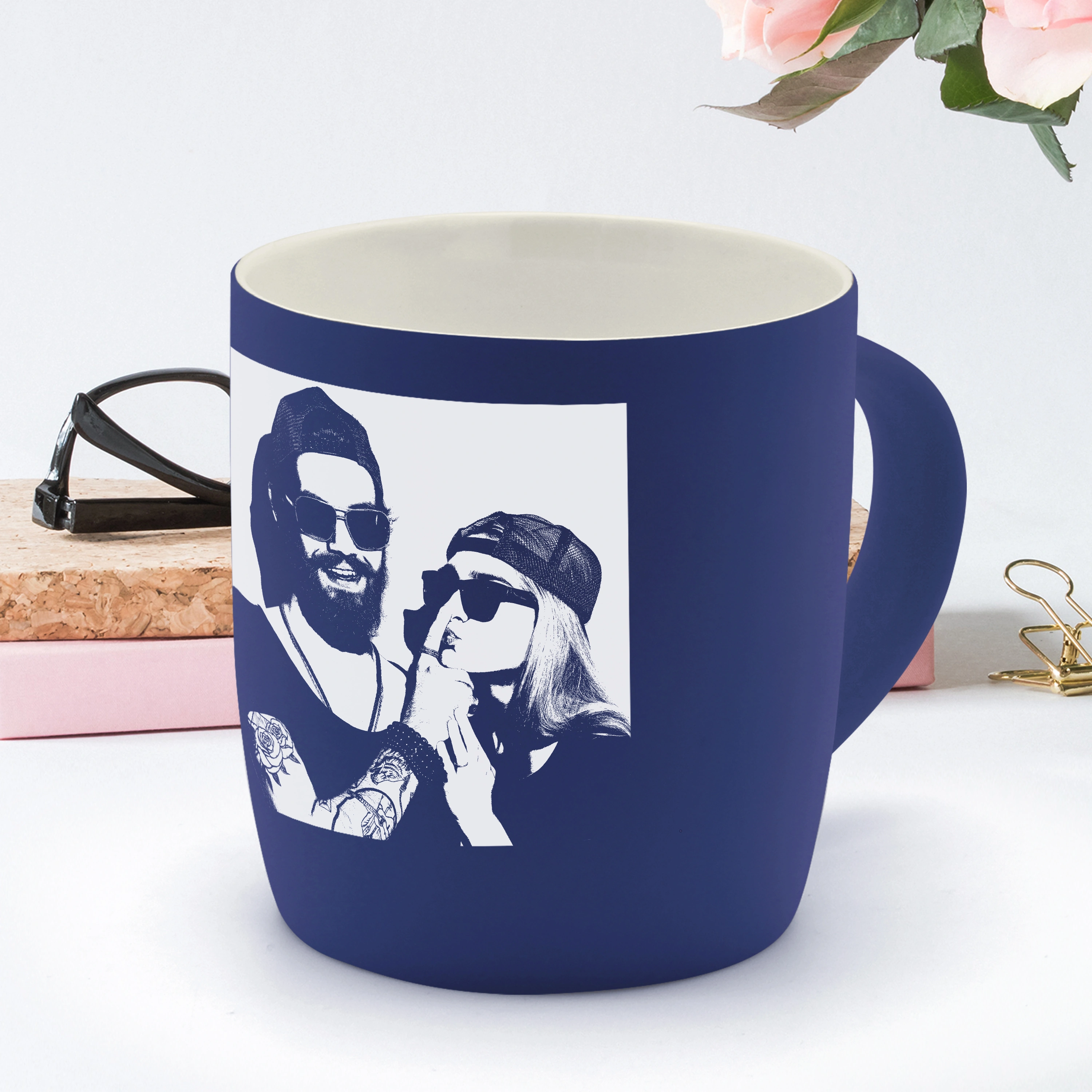 Kaffeetasse mit Wunsch-Gravur (Farbe: blau)
